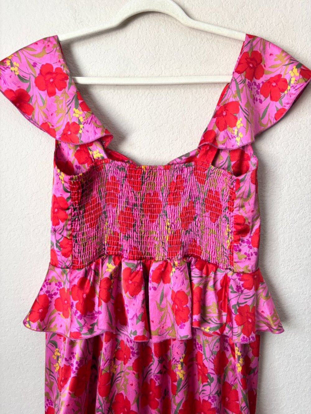 Show Me Your MuMu Pink + Red Floral Ruffle Midi Dress - Picture 12 of 12